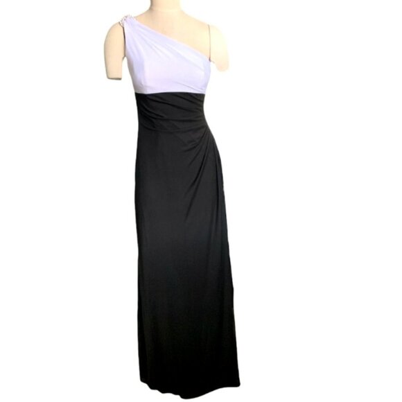 Alex Evenings One Shoulder Formal Maxi Dress Black White Rhinestone Sz4 #207D - Picture 1 of 10